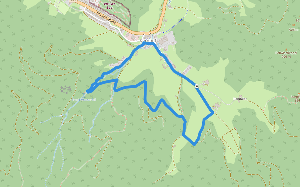 Trenk-Wasserfallweg walking route map in Kernhof