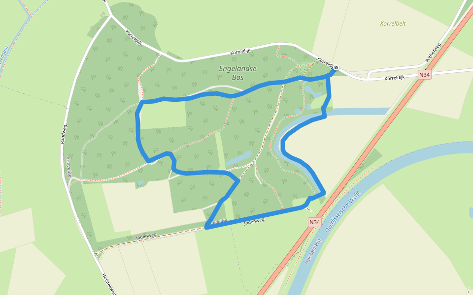 WNW Vechtdal - Engelandsche Bos - rode route walking route map in Anevelde