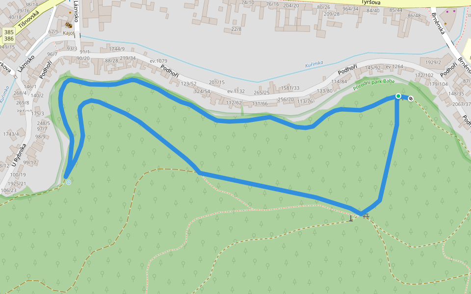 NS Kuřimská hora walking route map in Kuřim