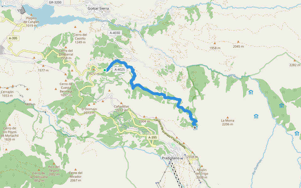 PR-A 19 Campos de Otero walking route map in Güejar Sierra