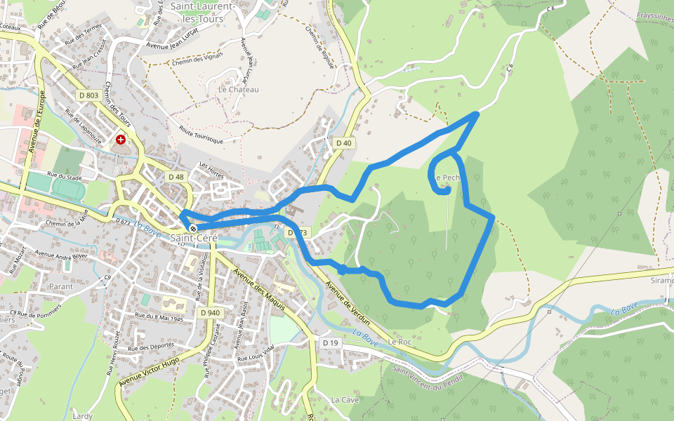 St Céré - Le Tours du Pech walking route map in Saint-Céré