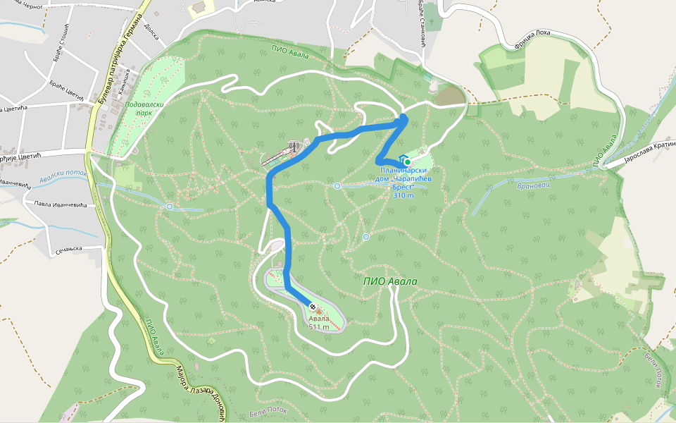 Авала, стаза 6 walking route map in Бели Поток