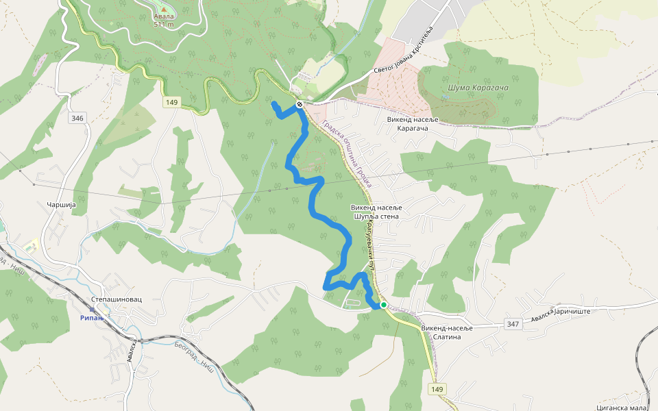 Авала, стаза 7 walking route map in Врчин