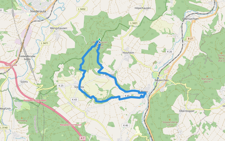 Kuppenpfad - Kurzvariante walking route map in Niederaula