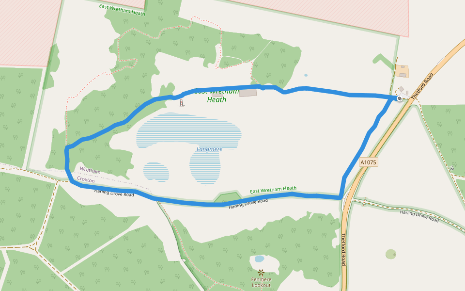 East Wretham Heath White Route walking route map in Wretham