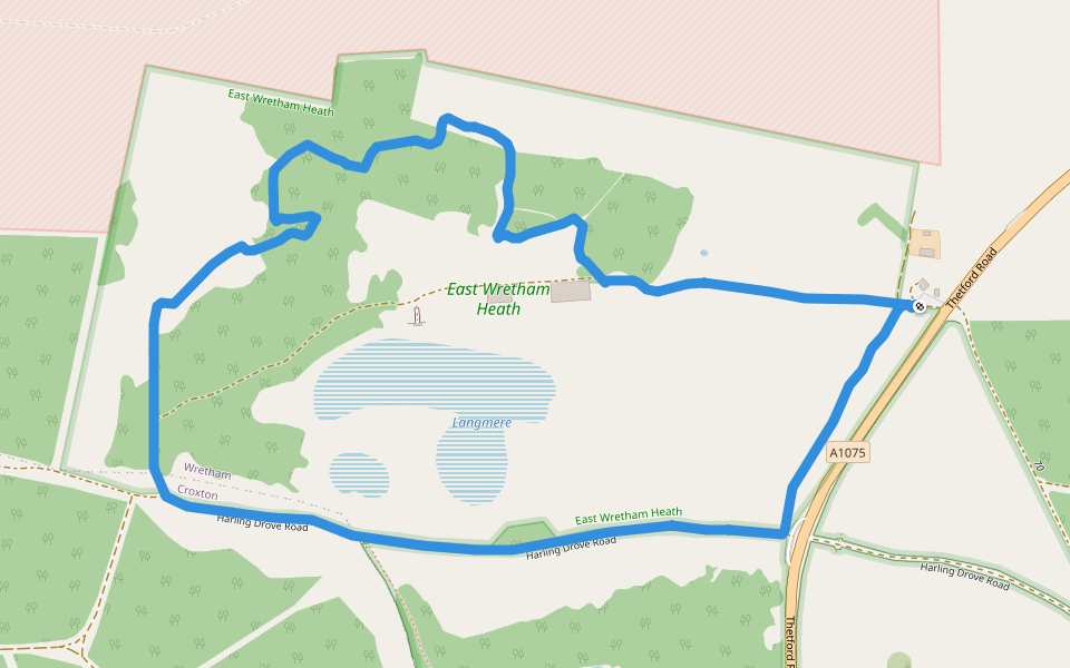East Wretham Heath Green Route walking route map in Wretham