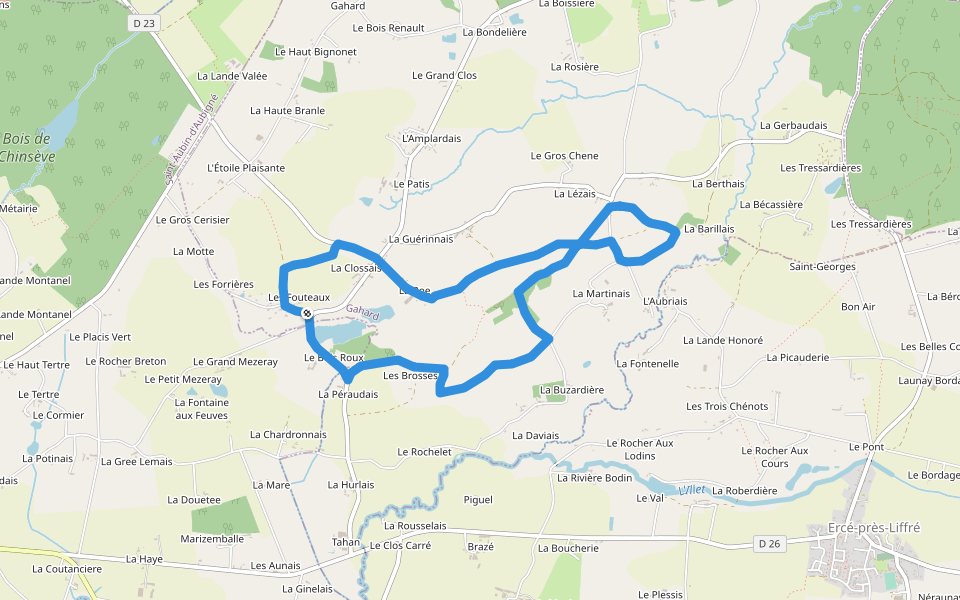 Le Bois Roux walking route map in Gahard