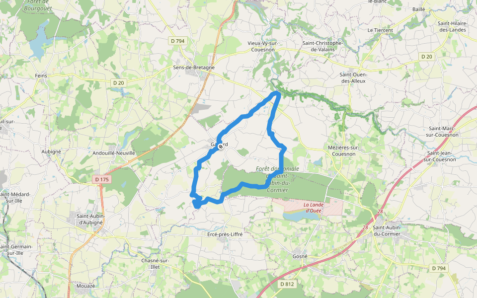 Les crêtes de Gahard walking route map in Gahard