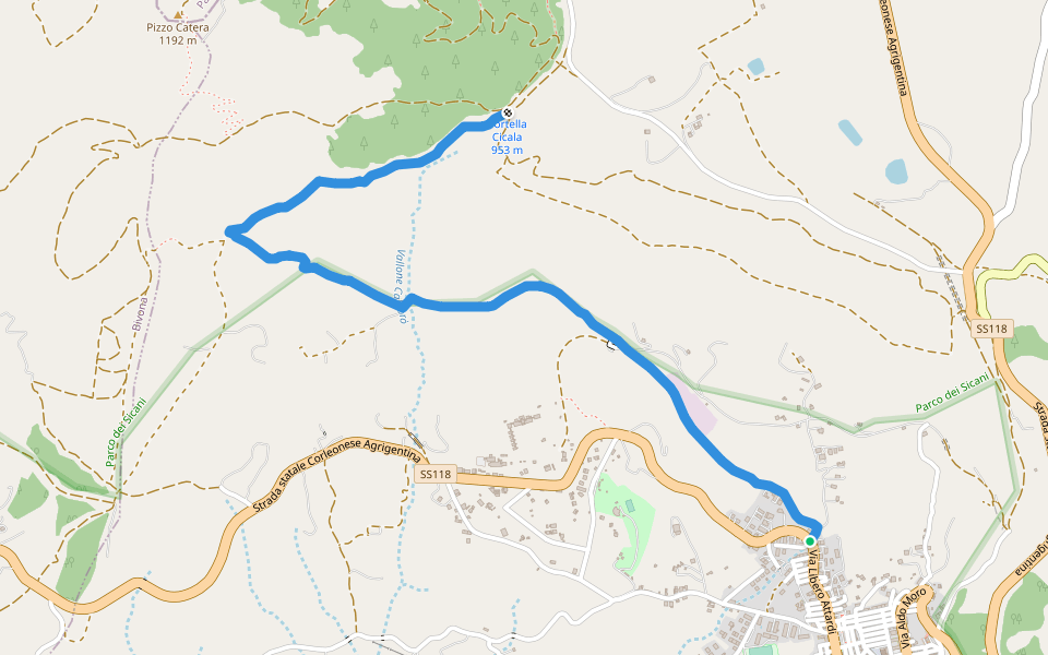Da Santo Stefano Quisquina a Portella Cicala walking route map in Santo Stefano Quisquina