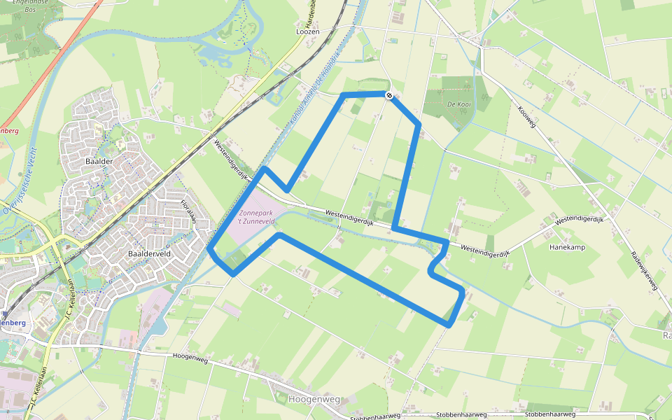 WNW Vechtdal - Loozenveld - groene route walking route map in Loozen