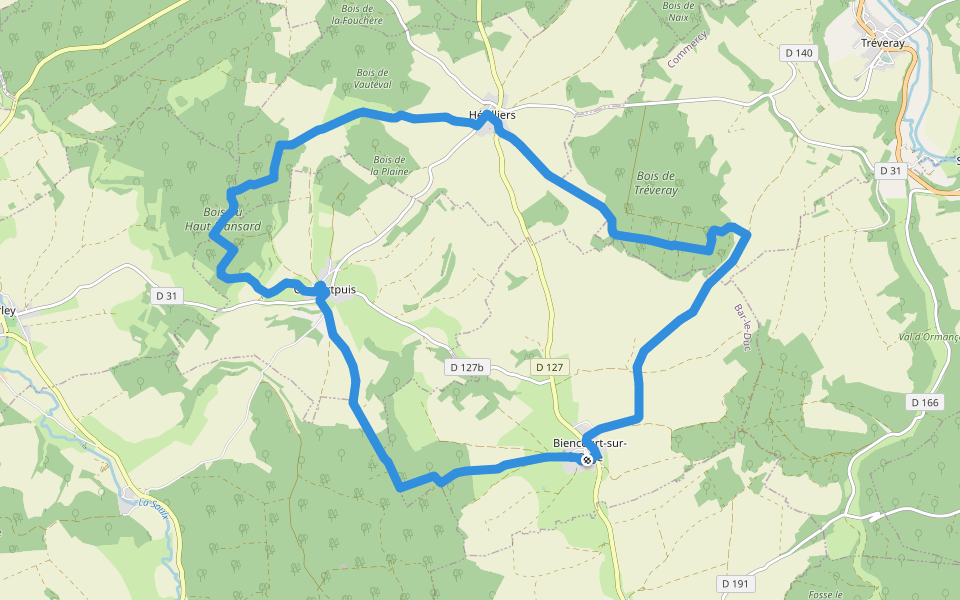 Boucle Œils-de-Bœuf walking route map in Biencourt-sur-Orge