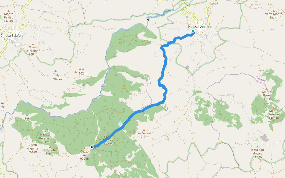 Da Palazzo Adriano a Portella San Adriano walking route map in Palazzo Adriano