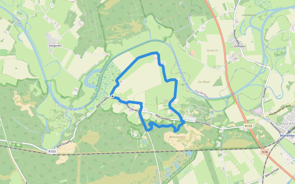 WNW Vechtdal - Beerzerbulten/Beerzerpoort - oranje route walking route map in Beerze