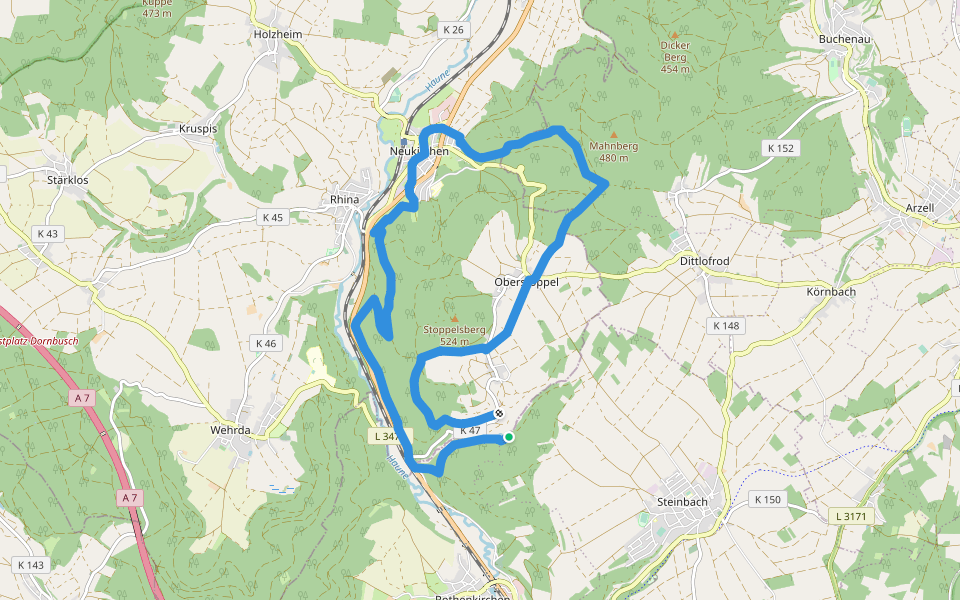 Kirchweg walking route map in Haunetal