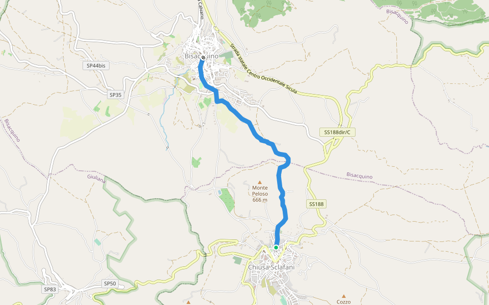 Da Chiusa Sclafani a Bisacquino walking route map in Chiusa Sclafani