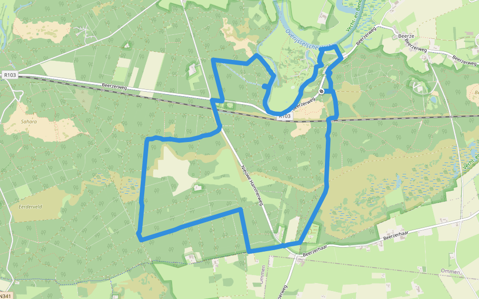 WNW Vechtdal - Beerzerzand -rode route walking route map in Beerze