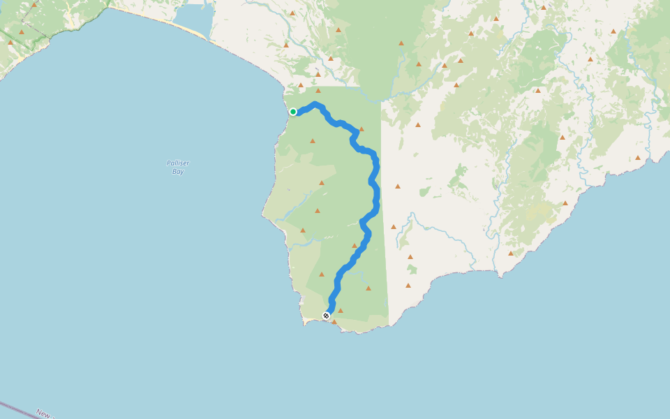 Aorangi Crossing walking route map in Cape Palliser