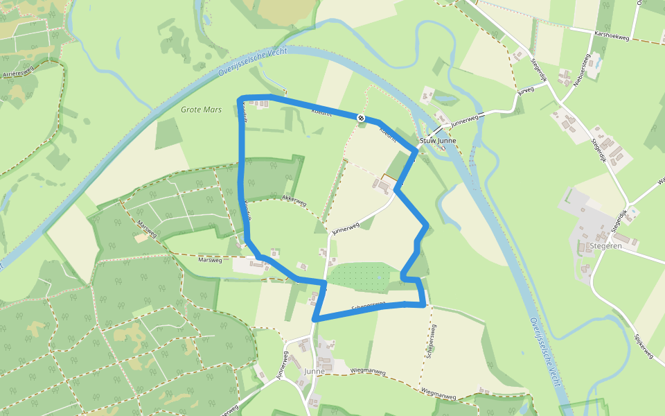 WNW Vechtdal - Stuw Junne - blauwe route walking route map in Ommen