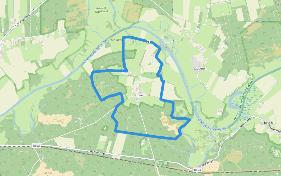 WNW Vechtdal - Stuw Junne - gele route walking route map in Ommen