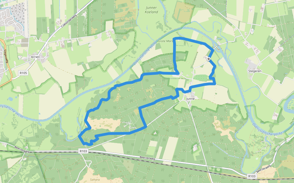 WNW Vechtdal -Stuw Junne - paarse route walking route map in Ommen