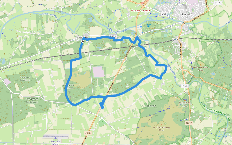 WNW Vechtdal - Vilsteren -gele route walking route map in Vilsteren
