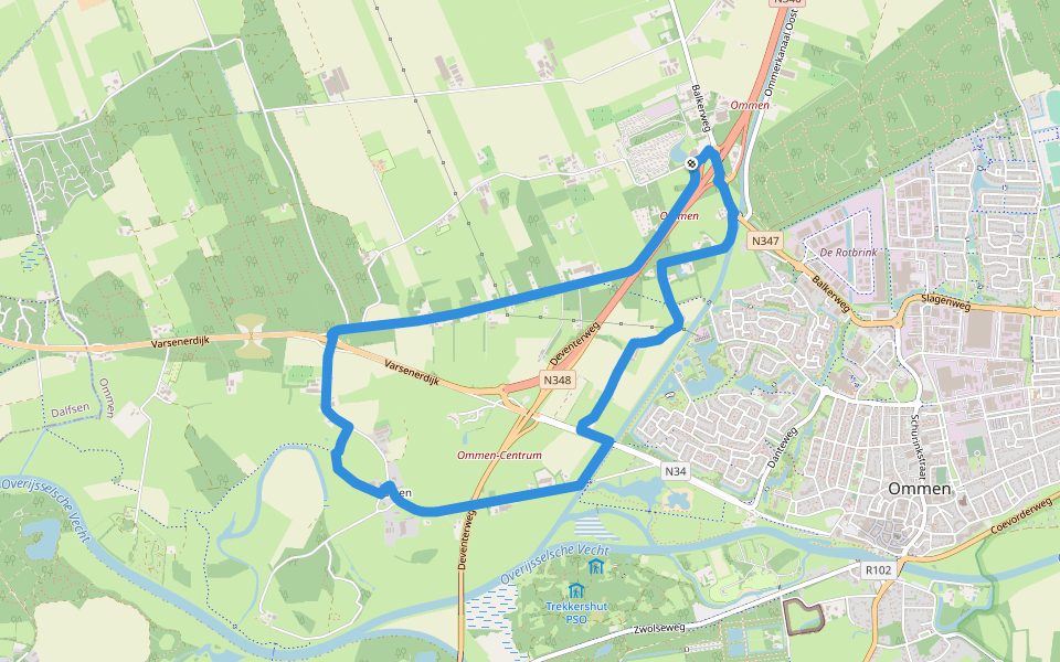 WNW Vechtdal - Varsenerveld - blauwe route walking route map in Ommen