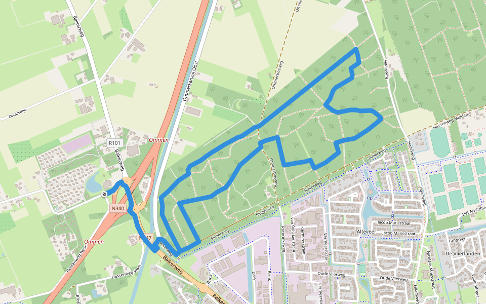 WNW Vechtdal - Varsenerveld -rode route walking route map in Ommen
