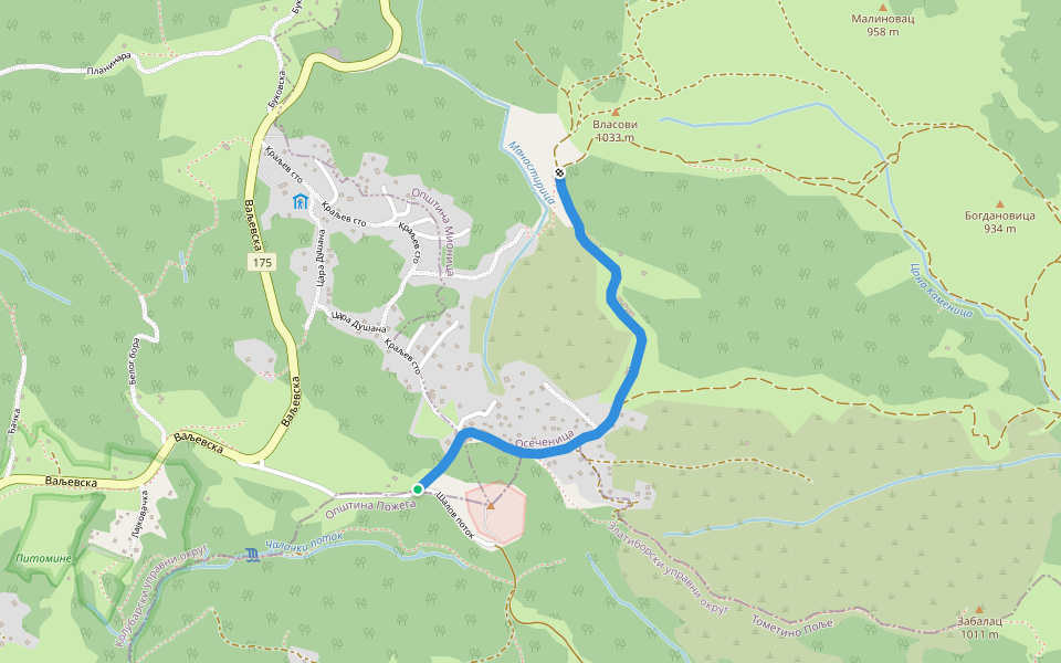 Маљен walking route map in Тометино Поље