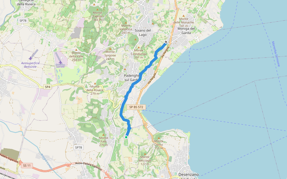 Padenghe (Maguzzano - Moniga) walking route map in Maguzzano