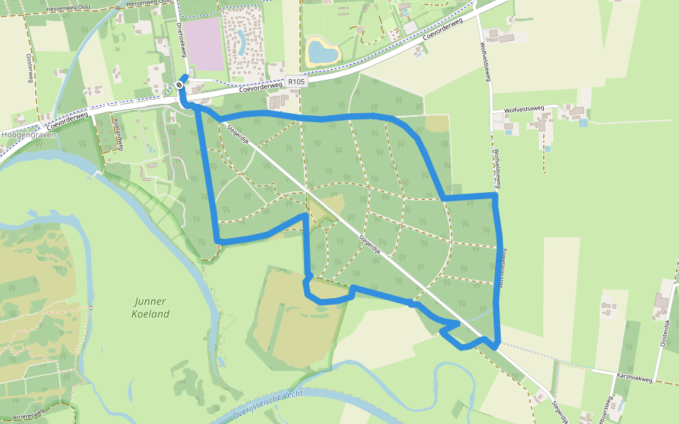 WNW Vechtdal - Stegeren -gele route walking route map in Stegeren