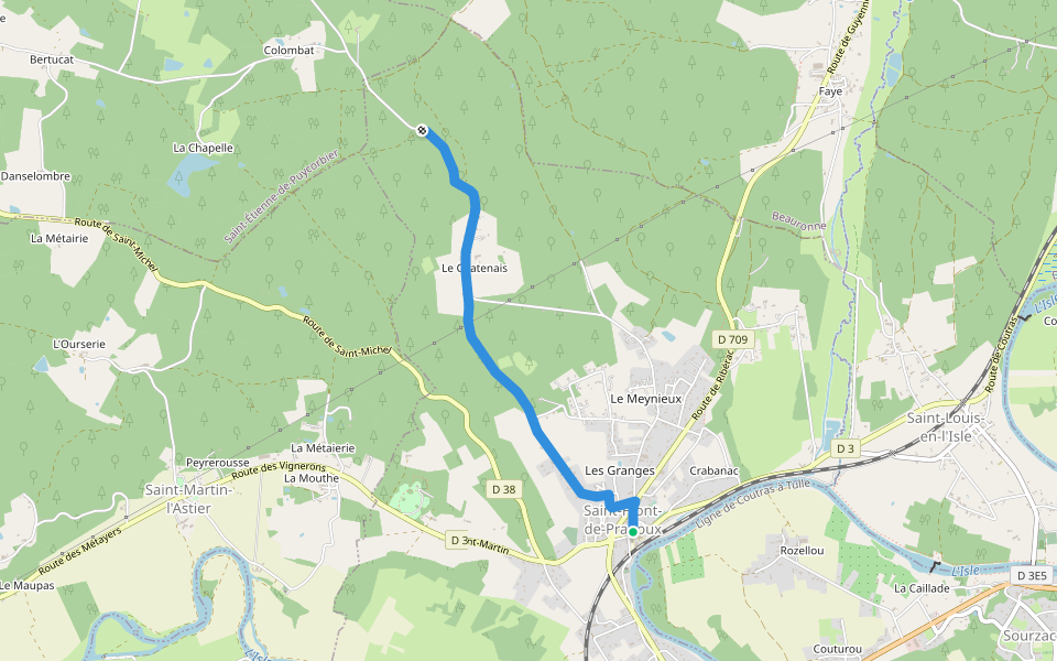 Liaison St-Front-de-Pradoux - St-Martin-l'Astier - St-Laurent-des-Hommes - La Jemaye - Echourgnac - St-Etienne-de-Puycorbier walking route map in Saint-Front-de-Pradoux