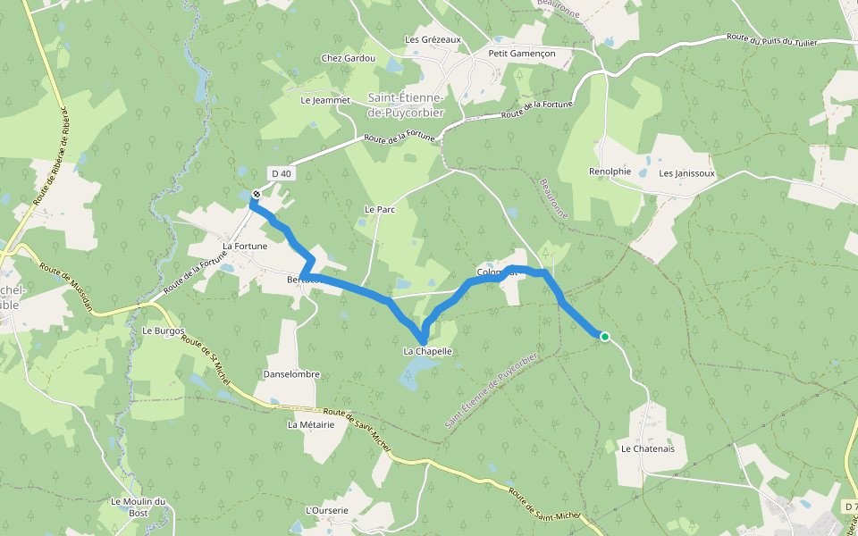 Liaison St-Front-de-Pradoux - St-Martin-l'Astier - St-Laurent-des-Hommes - La Jemaye - Echourgnac - St-Etienne-de-Puycorbier walking route map in Saint-Front-de-Pradoux