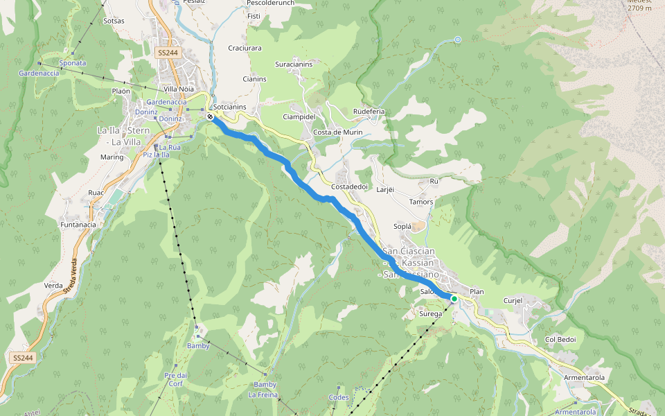 Tru di Artisc walking route map in San Cassiano