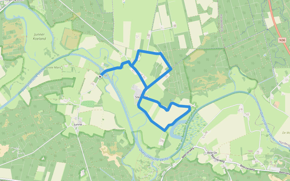 WNW Vechtdal - Stuw Junne -rode route walking route map in Ommen
