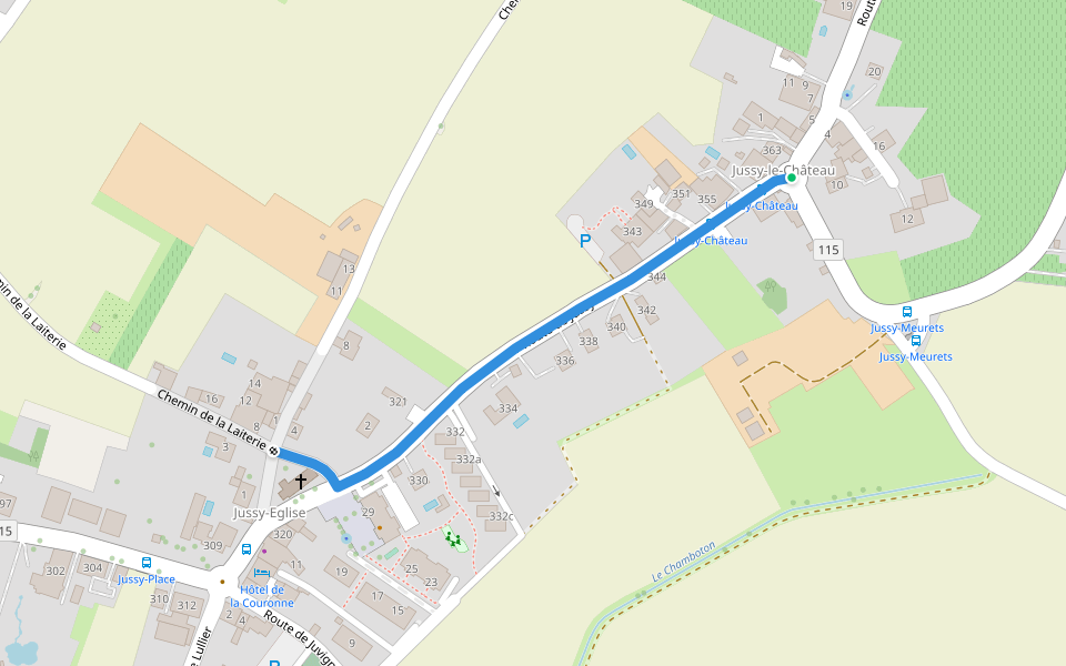 Jussy l'Eglise - Jussy le Château walking route map in Jussy