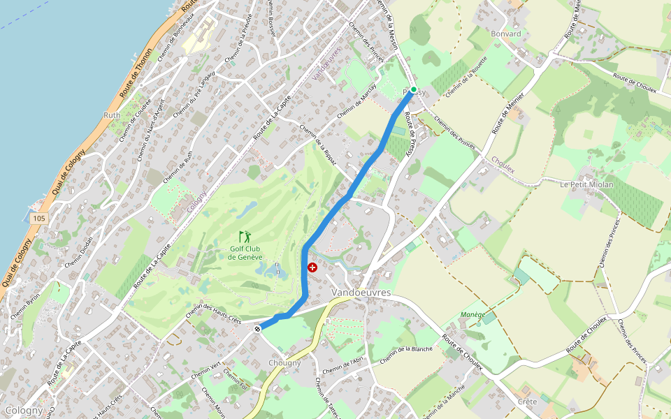 Chougny - Pressy walking route map in Choulex