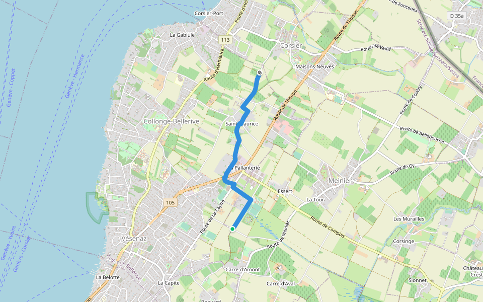 Rouelbeau - Les Bouchilles walking route map in Meinier