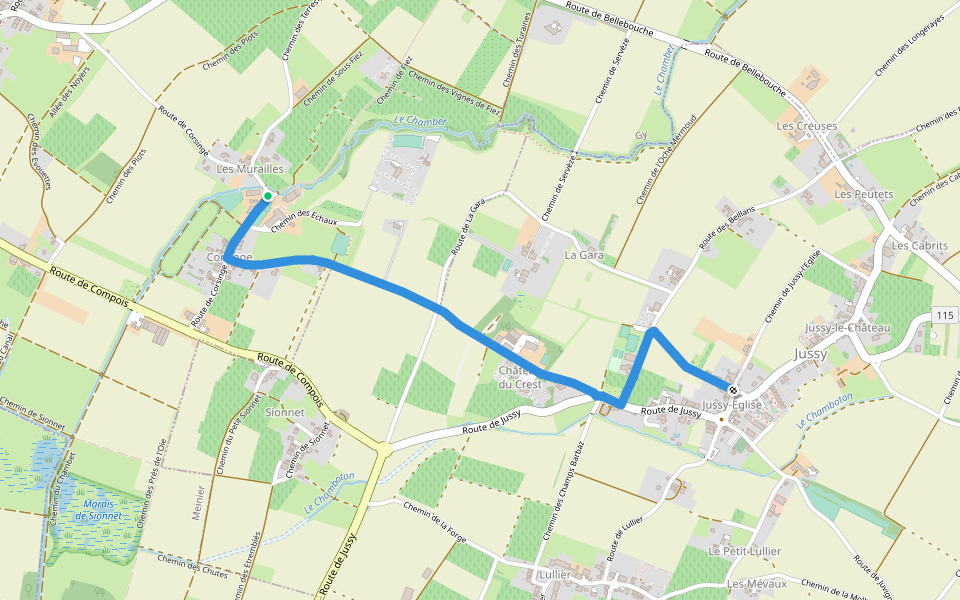 Corsinge - Jussy walking route map in Meinier