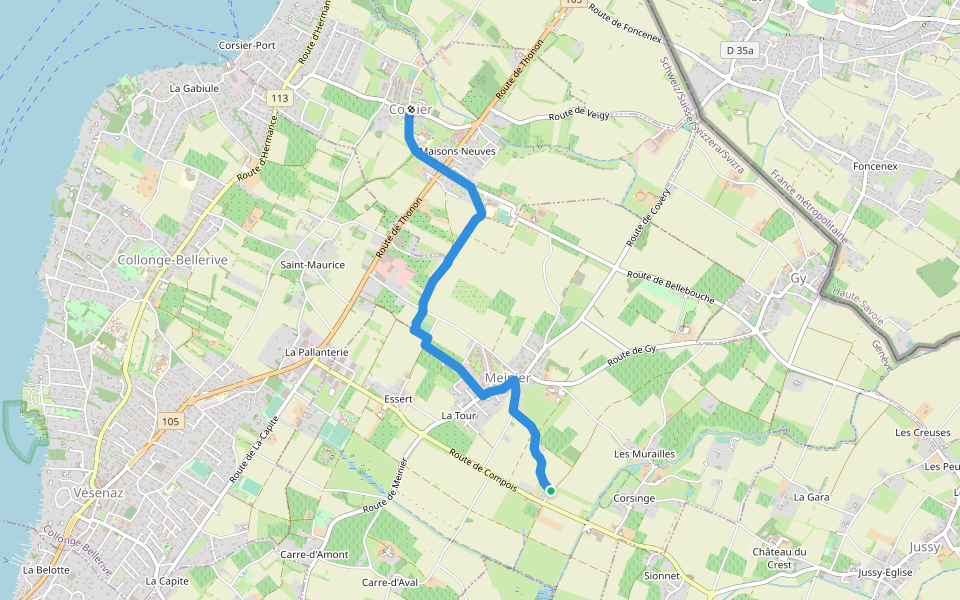 Corsier - Compois walking route map in Meinier