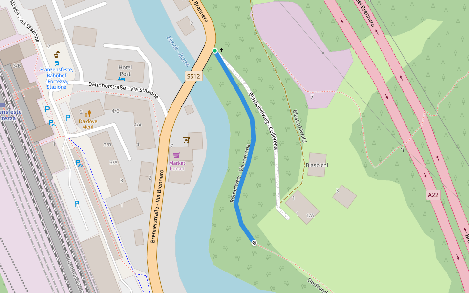 Römerweg walking route map in Fortezza