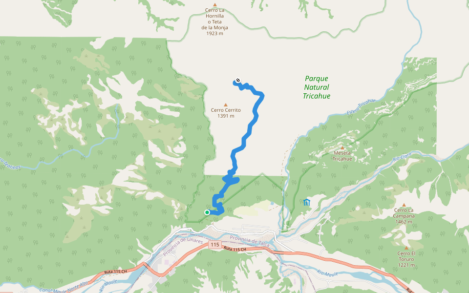 Salto del Chucao walking route map in Colbún Alto