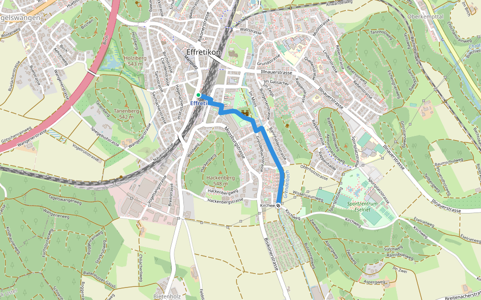 Effretikon - Moosburg walking route map in Illnau-Effretikon