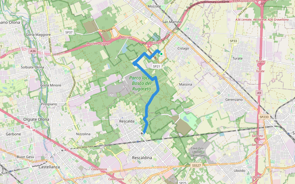 Cislago - Rescaldina walking route map in Cislago