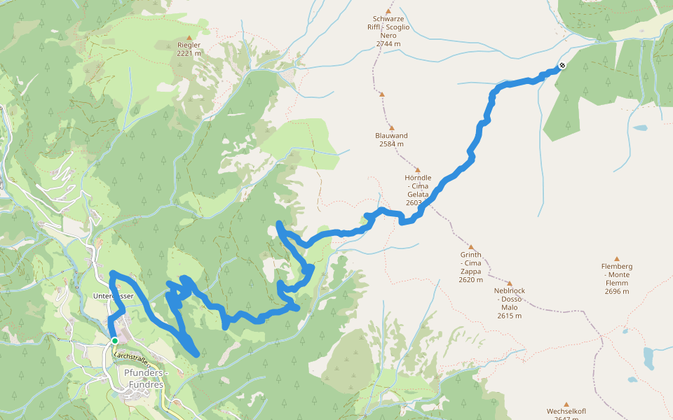 Rieglerjoch walking route map in Fundres