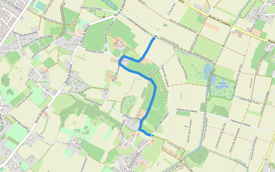 Choulex - Pré de la Donnaz walking route map in Choulex