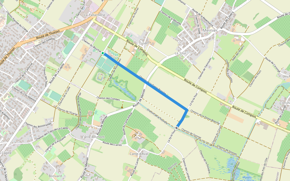 Rouelbeau - Pré de la Donnaz walking route map in Collonge-Bellerive