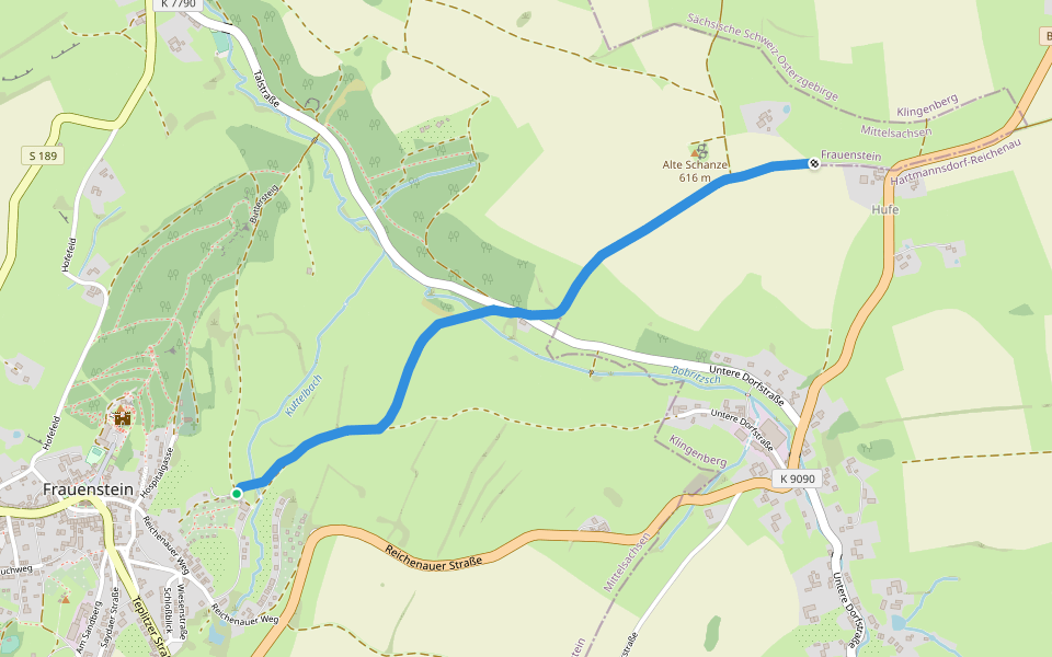 gelber Strich, weißer Grund walking route map in Frauenstein