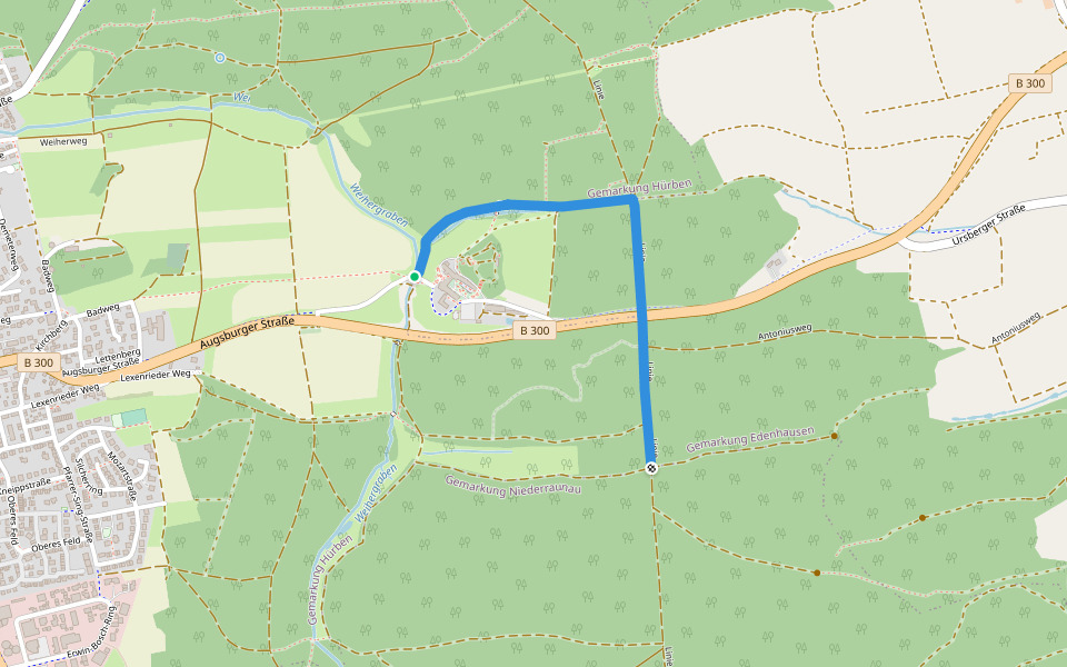 Tour 1 walking route map in Krumbach (Schwaben)