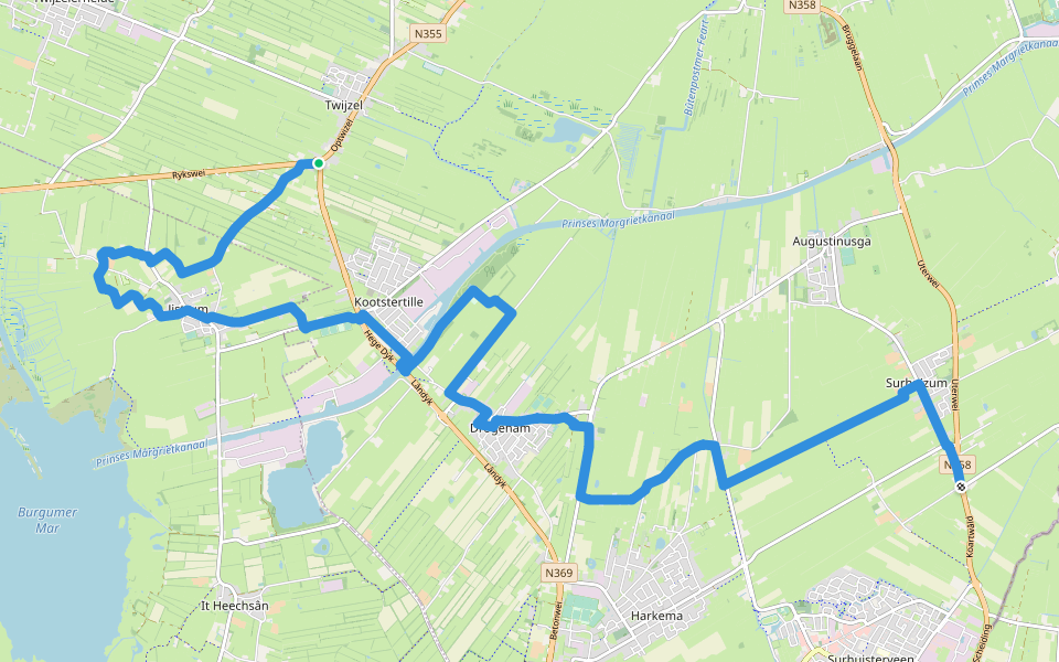 Noardlike Waldenpad, etappe 6: De Kooten - Surhuizum walking route map in Kootstertille