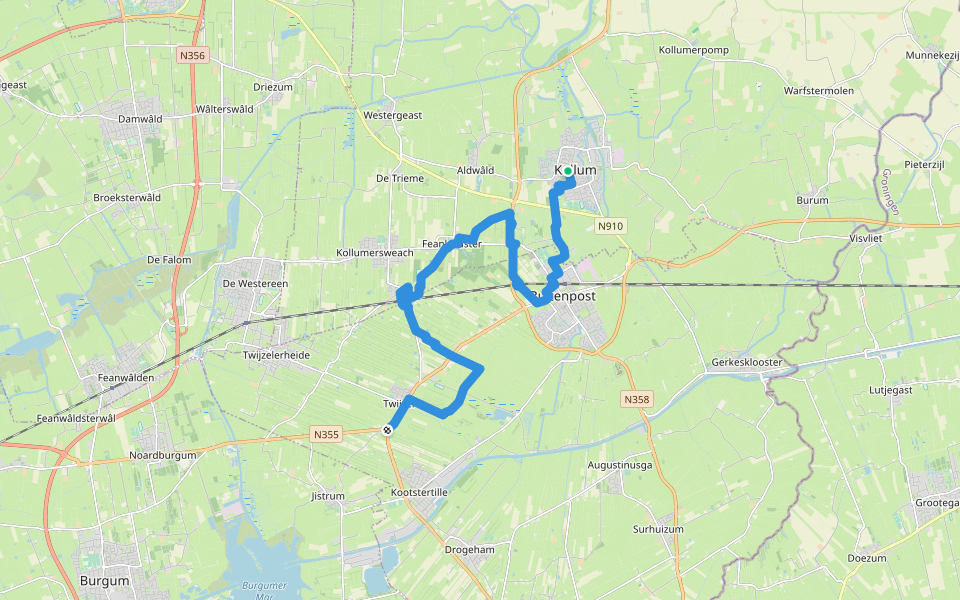 Noardlike Waldenpad, etappe 5: Kollum - De Kooten walking route map in Kollum